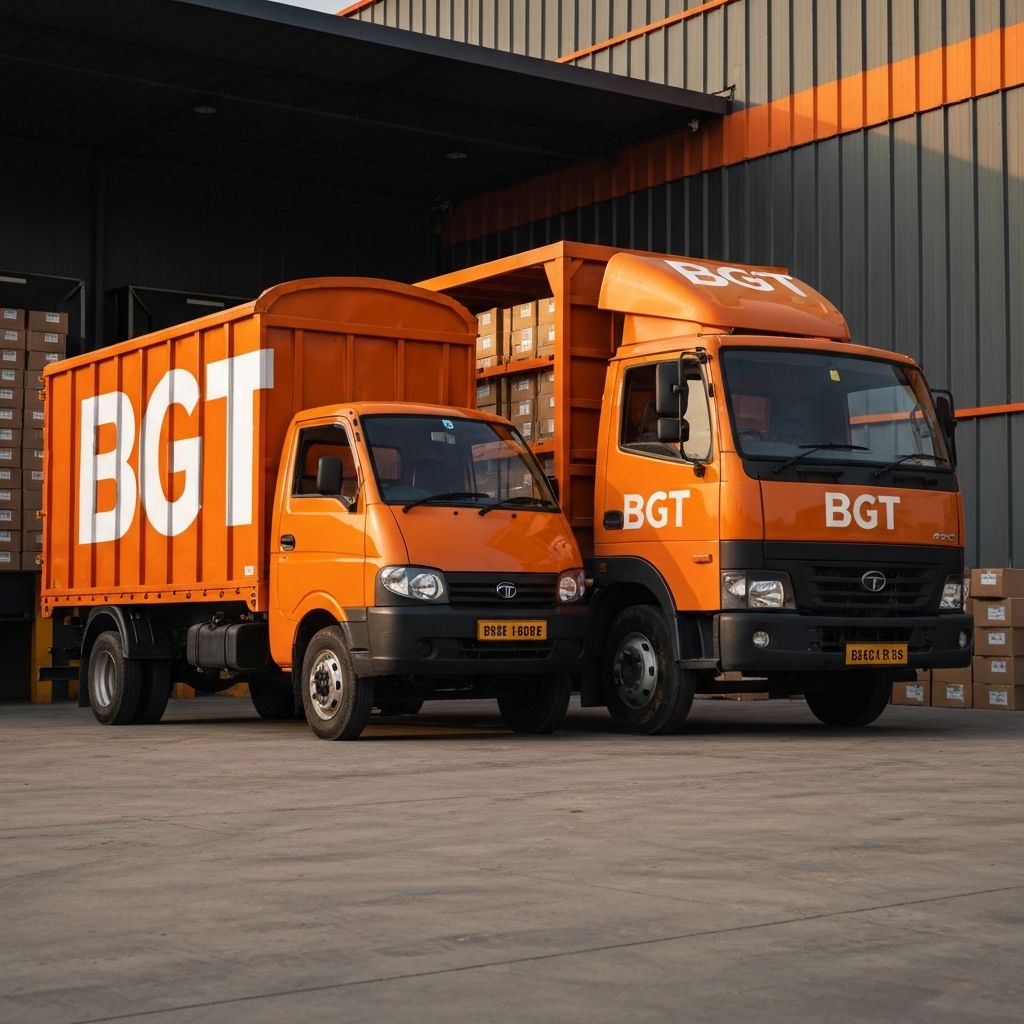 Barman Goods Transport Service trucks loading footwear cartons at a Delhi NCR warehouse
